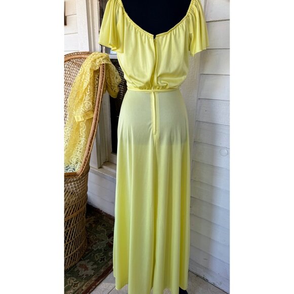 Vintage 60's yellow Maxi Dress Match Lace Jacket /Bow Size XS - Picture 4 of 16